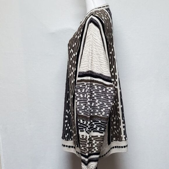 VINTAGE 1980s SW Casuals Barcode Corded Cream Brown Crewneck Knit Sweater 3XLT - Picture 5 of 11